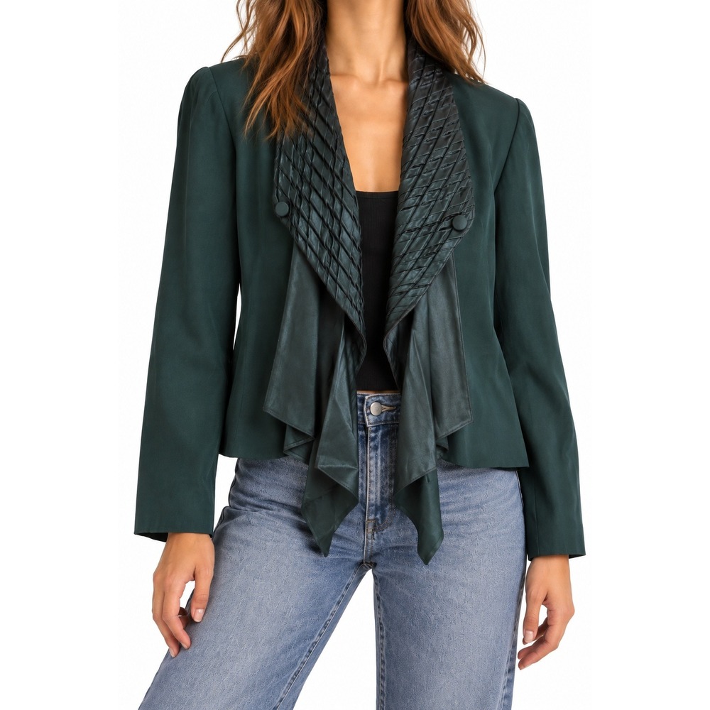 Vintage 90s Blazer Jacket s 10 Satin Quilted Lapel Asymmetric Retro Evening Glam